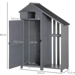 Online Trädgårdsförråd, Trä, 129x51,5x180 cm, Grå och Svart Skjul, Garage & Carports