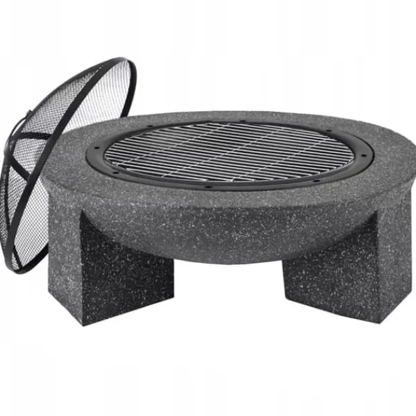 Trädgårdskamin för terrass eller tomt - Mörk granit + grill + poker