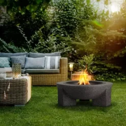 Trädgårdskamin för terrass eller tomt - Mörk granit + grill + poker