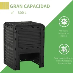 Online Trädgårdskompost - Kompostbehållare - 300 L Kapacitet - 48 Ventilationshål - 60,5×60,5×81,5 cm - Plast - Svart Kompostering