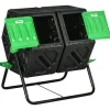 Trädgårdskompost - Roterande komposttumbler - Dubbelkammare - 130 l - Metall - 67 x 60 x 77 cm - Svart