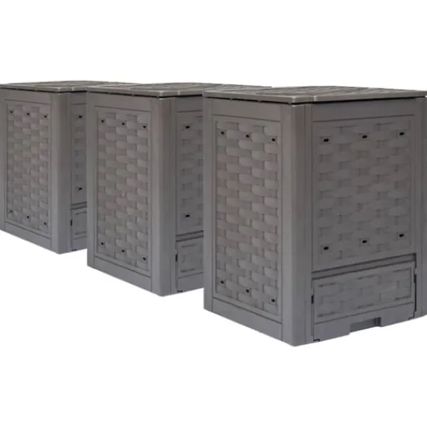 vidaXL Trädgårdskompost 3 st brun 60x60x83 cm 900 L plastrotting