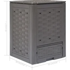 Trädgårdskompost i rottingimitation - Plastkompostlåda | Volym: 300 L | Storlek: 60x60x83 cm | Färg: Brun