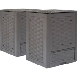 Trädgårdskompost 2-pack i brun plastrotting | Volym: 600 L | Storlek: 60x60x83 cm