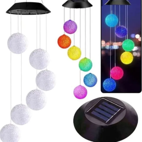 Trädgårdslampa - Lean LED solarlampor med färgglada klockor och bollar, 70 cm