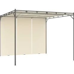 Trädgårdspaviljong med draperier 3x3 m - Solskydd för utomhusbruk | Färg: Gräddvit | Storlek: 3x3x2,25 m
