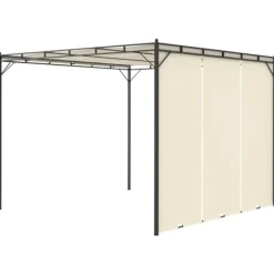 Trädgårdspaviljong med draperier 3x3 m - Solskydd för utomhusbruk | Färg: Gräddvit | Storlek: 3x3x2,25 m