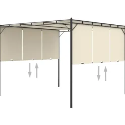 Trädgårdspaviljong med draperier 3x3 m - Solskydd för utomhusbruk | Färg: Gräddvit | Storlek: 3x3x2,25 m