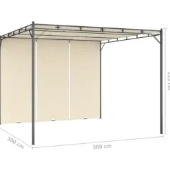 Trädgårdspaviljong med draperier 3x3 m - Solskydd för utomhusbruk | Färg: Gräddvit | Storlek: 3x3x2,25 m