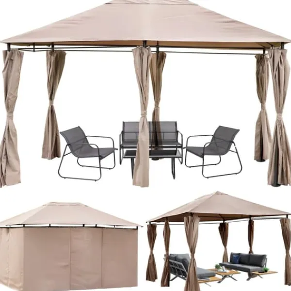 Clearance Trädgårdspaviljong 3x4m med sidoväggar och gardiner, vattentät, STRONG TENT Tält & Lusthus