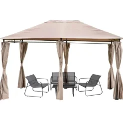 Clearance Trädgårdspaviljong 3x4m med sidoväggar och gardiner, vattentät, STRONG TENT Tält & Lusthus
