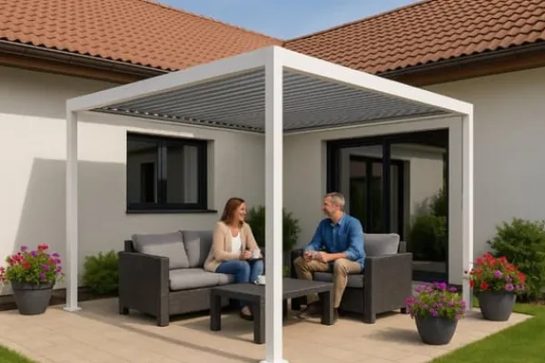 Best Trädgårdspergola 3x4 m med JUSTERBART ALUMINIUMTAK, vit, för TERRASS, stark Valvbågar, Spaljéer, Bersåer & Pergolor