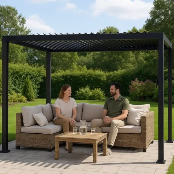 Online TRÄDGÅRDspergola 3x4m justerbart lamelltak ANTRACIT terrass ALUMINIUM Valvbågar, Spaljéer, Bersåer & Pergolor