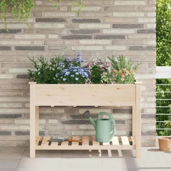 Discount Trädgårdsplanterare med galler i massivt trä | Storlek: 115x59x76 cm | Färg: Furu Planteringsbänkar