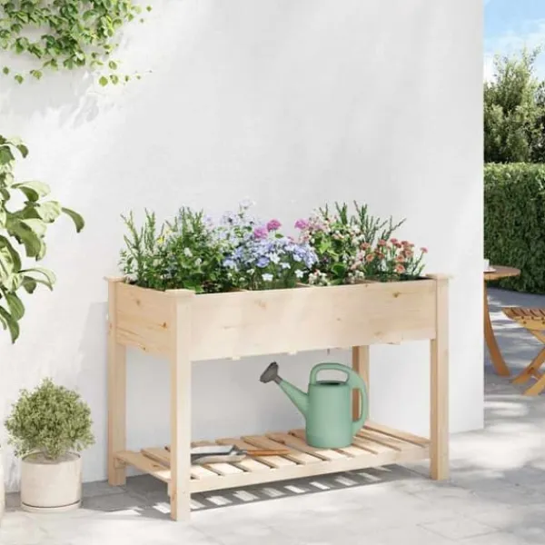 Discount Trädgårdsplanterare med galler i massivt trä | Storlek: 115x59x76 cm | Färg: Furu Planteringsbänkar