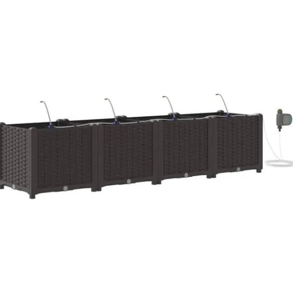 Online Trädgårdsplanterare med inbyggt bevattningssystem - Hållbar och stilren | Färg: Brun | Storlek: 160x40x37.5 cm Planteringsbänkar
