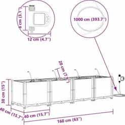 Online Trädgårdsplanterare med inbyggt bevattningssystem - Hållbar och stilren | Färg: Brun | Storlek: 160x40x37.5 cm Planteringsbänkar