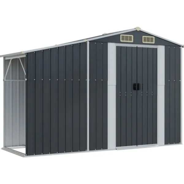 Clearance Trädgårdsskjul antracit 277x93x179 cm galvaniserat stål Skjul, Garage & Carports