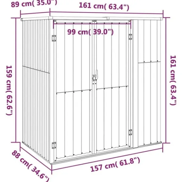 Clearance Trädgårdsskjul av galvaniserat stål för förvaring | Färg: Antracit | Storlek: 161x89x161 cm Skjul, Garage & Carports