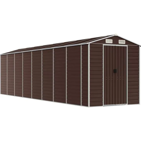Clearance Trädgårdsskjul brun 191x725x198 cm galvaniserat stål Skjul, Garage & Carports