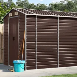 Best Trädgårdsskjul brun 191x895x198 cm galvaniserat stål Skjul, Garage & Carports