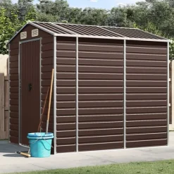 Clearance Trädgårdsskjul brun 191x215x198 cm galvaniserat stål Skjul, Garage & Carports