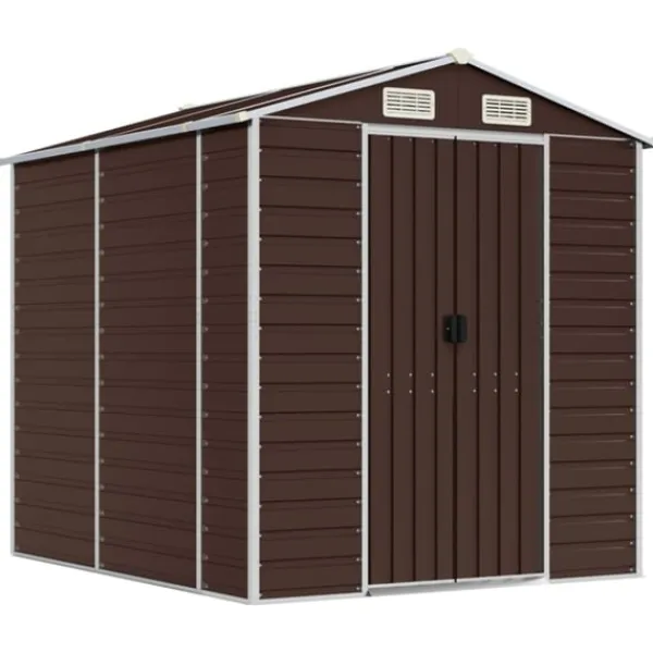Clearance Trädgårdsskjul brun 191x215x198 cm galvaniserat stål Skjul, Garage & Carports