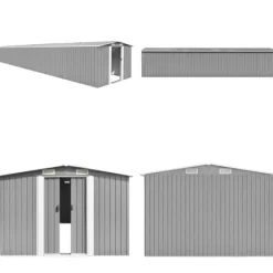 Trädgårdsskjul grå 257x990x181 cm galvaniserat stål - Trädgårdsskjul - Utomhusskjul - Home & Living