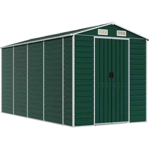 Online Trädgårdsskjul grön 191x385x198 cm galvaniserat stål Skjul, Garage & Carports