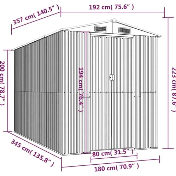 Hot Trädgårdsskjul i antracit - Utomhusförvaring av redskap | Färg: Antracit | Storlek: 192x357x223 cm Skjul, Garage & Carports