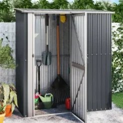 Trädgårdsskjul i galvaniserat stål - Förvaring av verktyg | Färg: Antracit | Storlek: 180,5x97x209,5 cm