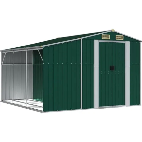 Trädgårdsskjul i galvaniserat stål - Utomhusförvaring | Färg: Grön | Storlek: 277x279x179 cm