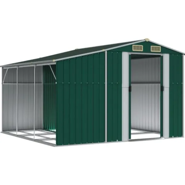 Trädgårdsskjul i galvaniserat stål - Utomhusförvaring | Färg: Grön | Storlek: 277x279x179 cm