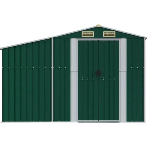 Trädgårdsskjul i galvaniserat stål - Utomhusförvaring | Färg: Grön | Storlek: 277x279x179 cm