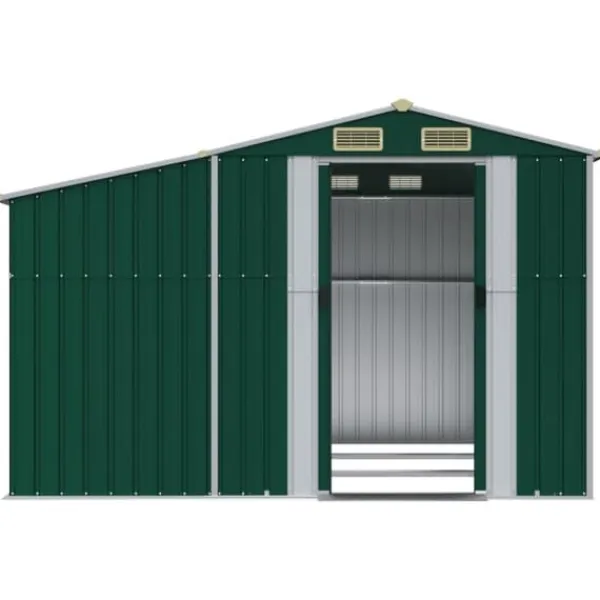 Trädgårdsskjul i galvaniserat stål - Utomhusförvaring | Färg: Grön | Storlek: 277x279x179 cm