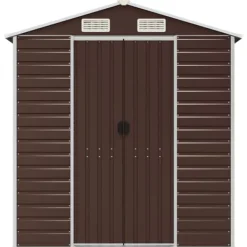 Discount Trädgårdsskjul i galvaniserat stål - Förvaringslösning | Färg: Brun | Storlek: 191x725x198 cm Skjul, Garage & Carports