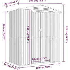 Online Trädgårdsskjul i galvaniserat stål - Utomhusförvaring för redskap | Färg: Ljusgrå | Storlek: 192x108x223 cm Skjul, Garage & Carports