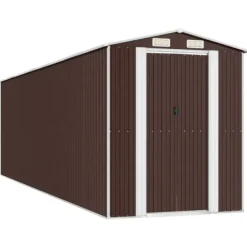 Hot Trädgårdsskjul i galvaniserat stål för redskap och utomhusförvaring | Färg: Mörkbrun | Storlek: 192x689x223 cm Skjul, Garage & Carports