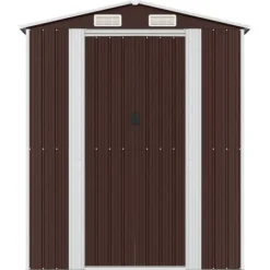 Hot Trädgårdsskjul i galvaniserat stål för redskap och utomhusförvaring | Färg: Mörkbrun | Storlek: 192x689x223 cm Skjul, Garage & Carports