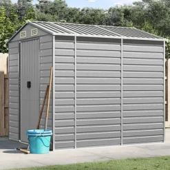 Discount Trädgårdsskjul i galvaniserat stål - Förvaringslösning | Färg: Ljusgrå | Storlek: 191x215x198 cm Skjul, Garage & Carports