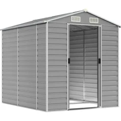Discount Trädgårdsskjul i galvaniserat stål - Förvaringslösning | Färg: Ljusgrå | Storlek: 191x215x198 cm Skjul, Garage & Carports