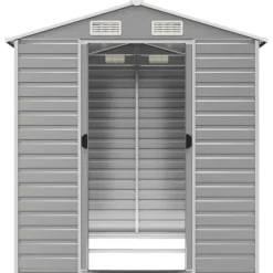 Discount Trädgårdsskjul i galvaniserat stål - Förvaringslösning | Färg: Ljusgrå | Storlek: 191x215x198 cm Skjul, Garage & Carports