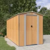 Discount Trädgårdsskjul i galvaniserat stål - Rymlig förvaring | Färg: Ljusbrun | Storlek: 192x440x223 cm Skjul, Garage & Carports