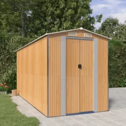 Discount Trädgårdsskjul i galvaniserat stål - Rymlig förvaring | Färg: Ljusbrun | Storlek: 192x440x223 cm Skjul, Garage & Carports