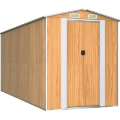 Discount Trädgårdsskjul i galvaniserat stål - Rymlig förvaring | Färg: Ljusbrun | Storlek: 192x440x223 cm Skjul, Garage & Carports