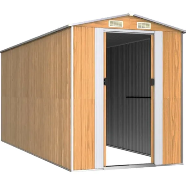 Discount Trädgårdsskjul i galvaniserat stål - Rymlig förvaring | Färg: Ljusbrun | Storlek: 192x440x223 cm Skjul, Garage & Carports