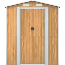 Discount Trädgårdsskjul i galvaniserat stål - Rymlig förvaring | Färg: Ljusbrun | Storlek: 192x440x223 cm Skjul, Garage & Carports