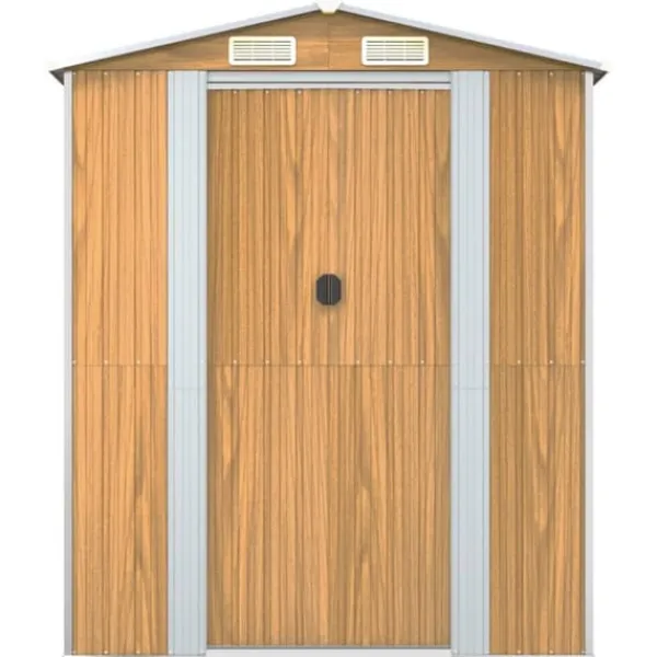 Discount Trädgårdsskjul i galvaniserat stål - Rymlig förvaring | Färg: Ljusbrun | Storlek: 192x440x223 cm Skjul, Garage & Carports