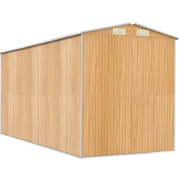 Discount Trädgårdsskjul i galvaniserat stål - Rymlig förvaring | Färg: Ljusbrun | Storlek: 192x440x223 cm Skjul, Garage & Carports