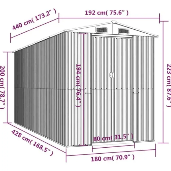 Discount Trädgårdsskjul i galvaniserat stål - Rymlig förvaring | Färg: Ljusbrun | Storlek: 192x440x223 cm Skjul, Garage & Carports